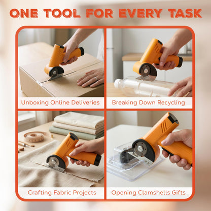 NEXFORGE Cordless Electric Box Cutter for Cardboard - Rechargeable Rotary Cardboard Cutter - Compact Electric Cutting Tool with 2000mAh Battery and Safety Guard