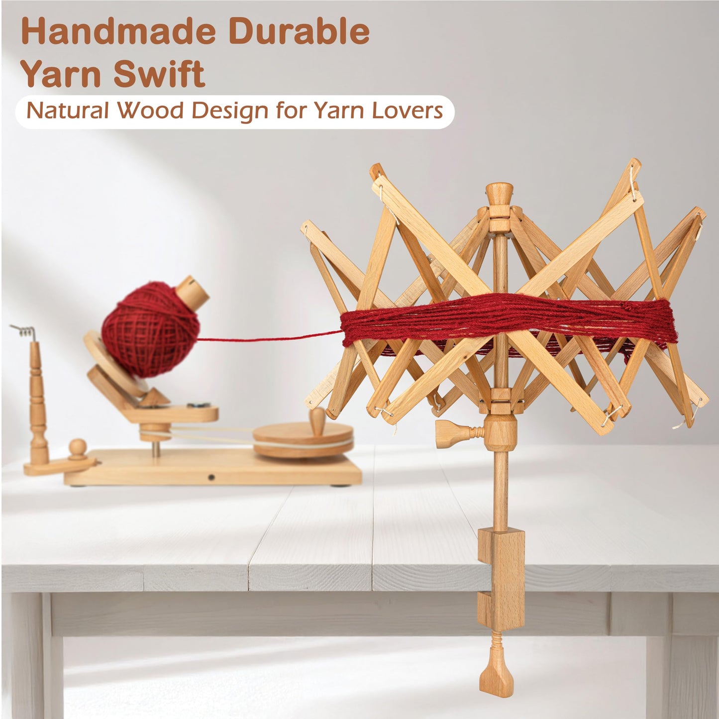Wooden Yarn Umbrella Swift Winder - Rosewood Yarn Skein Holder - Yarn Swift Winder for Crocheting & Knitting (Beachwood Umbrella Swift)