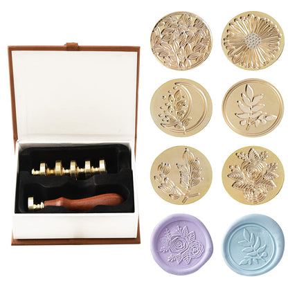 Wax Seal Stamp Set,Ailtuer 6 Pieces Plant Series Sealing Wax Stamp Heads + 1 Wooden Hilt, Vintage Seal Wax Stamp Kit with Gift Box (Plant Set)