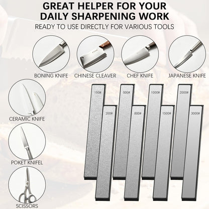 8 Pcs Diamond Knife Sharpening Stones, Knife Sharpener Fixed-Angle Kit, Professional Whetstone Set With Base 150/200/500/800/1000/1500/2000/3000 Grit