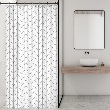 Riyidecor Small Stall White Black Half Single RV Camper Shower Curtain 39x72 Inch, Chevron Herringbone Geometric Decor