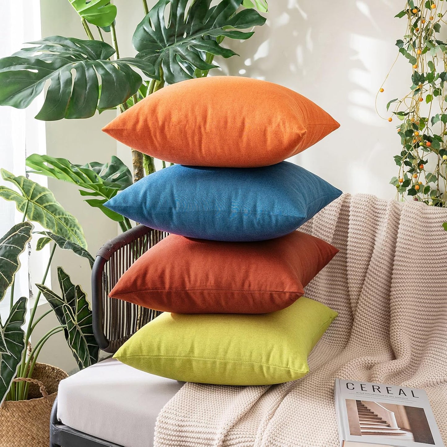 MIULEE Fall Pack of 2 Decorative Outdoor Waterproof Throw Pillow Covers, Polyester Linen Cushion Cases for Garden