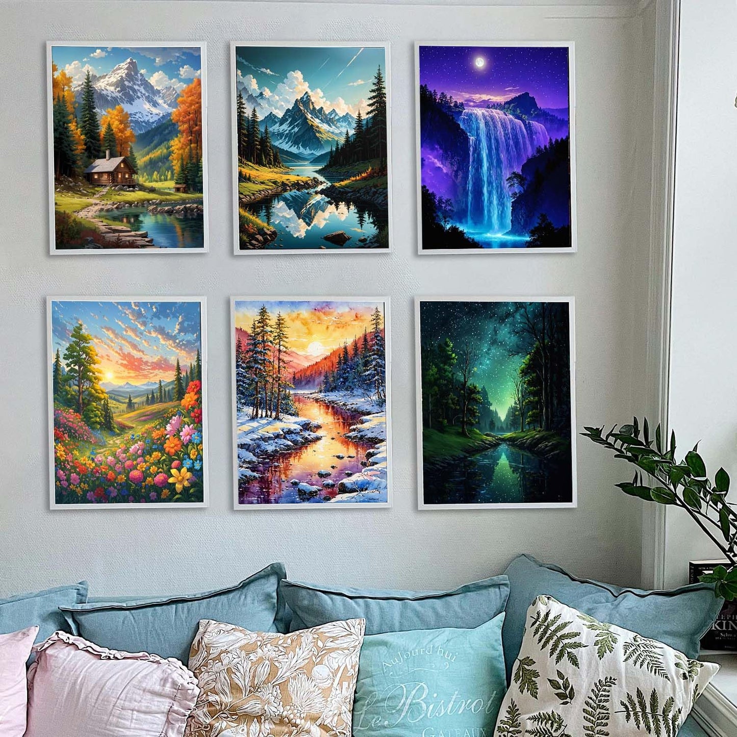 Lovepefe Mountain Diamond Art Painting Kits for Adults, 6 Pack Paint with Diamond Kit for Beginners DIY Full Drill Gem Art Home Wall Decor 12 X 16 Inch