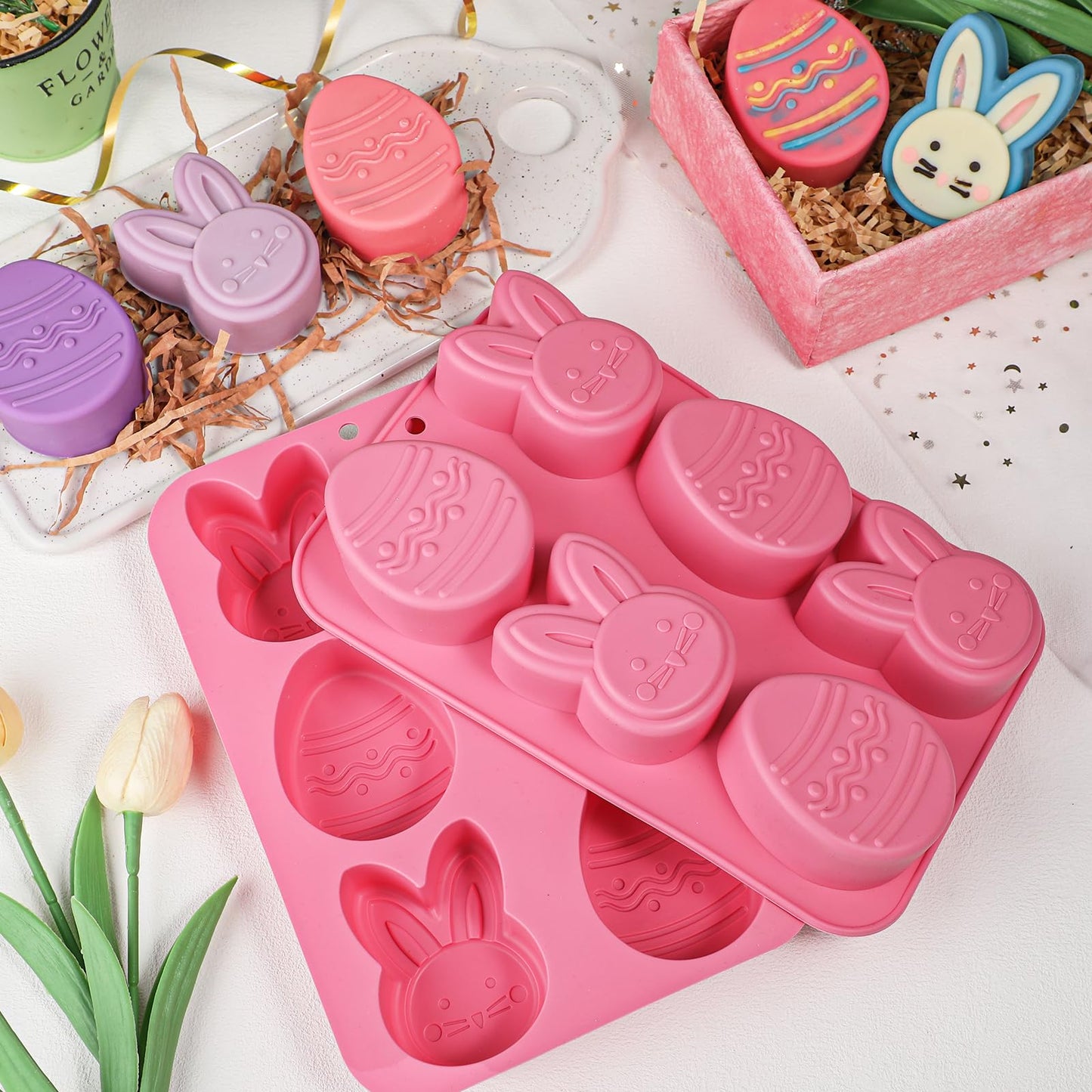 Kamehame Easter Egg Bunny Chocolate Molds, 2 Packs Easter Muffin Molds Bunny Egg Shaped Non-stick Silicone Easter Molds for DIY Chocolate Candy Muffin Handmade Soap