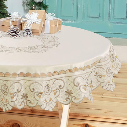uxcell Round Tablecloth - Flower Embroidered Round Table Cover for Holiday Party, 48" Dia., Waterproof