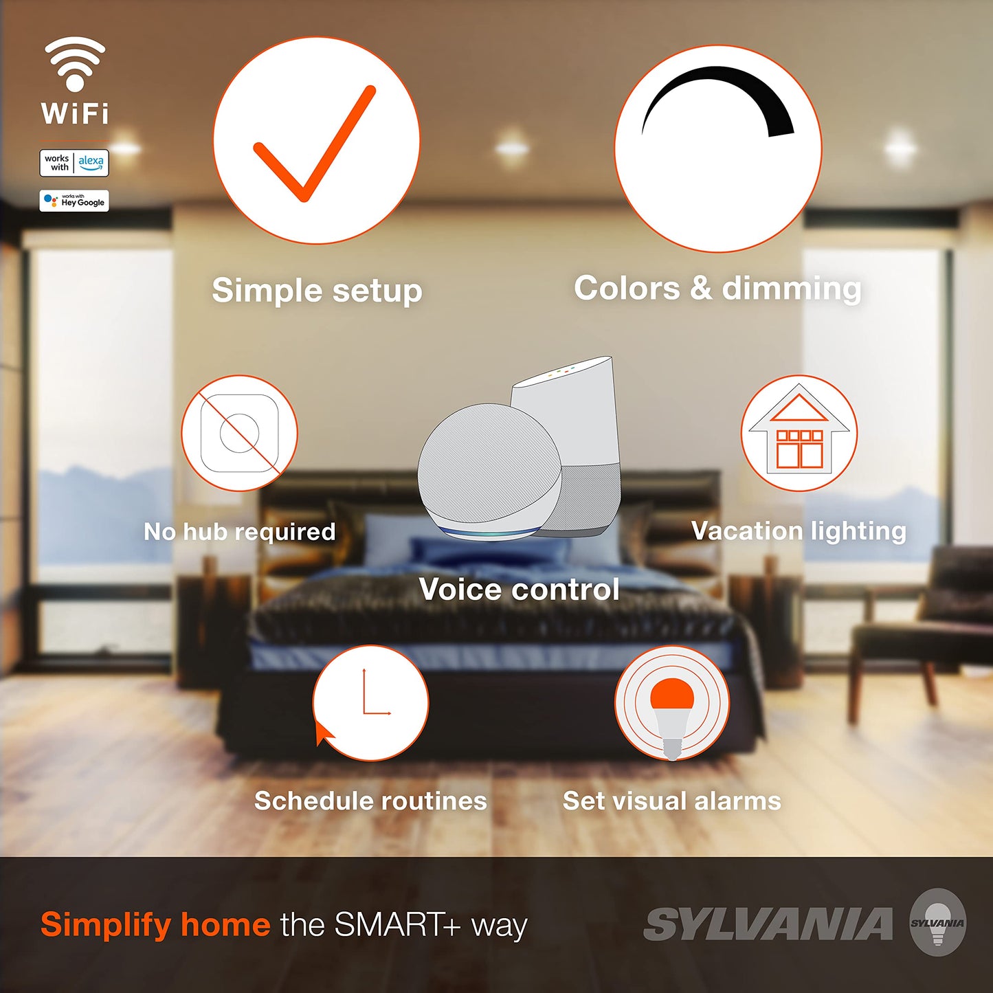 SYLVANIA Wifi LED Smart Light Bulb, 60W Equivalent Full Color and Tunable White A19, Dimmable, Compatible with Alexa and Google Home Only - 4 Pack (75674)