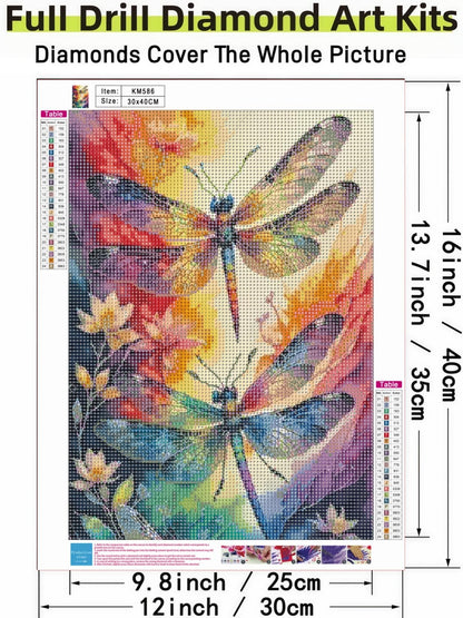 Dragonfly 5D DIY Diamond Painting Kits for Adults, Diamond Art Kits for Beginners, Full Drill Dot Painting Gem Art Kits for Home Wall Decor11.8 x15.7 Inch