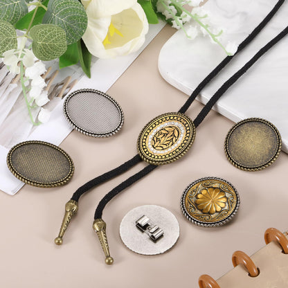 PATIKIL 10Pcs Bolo Tie Buckle, Oval Blank Bolo Tie Slide Clasp Accessories, Vintage Cabochon Settings Findings for DIY Craft Jewelry Making, Bronze