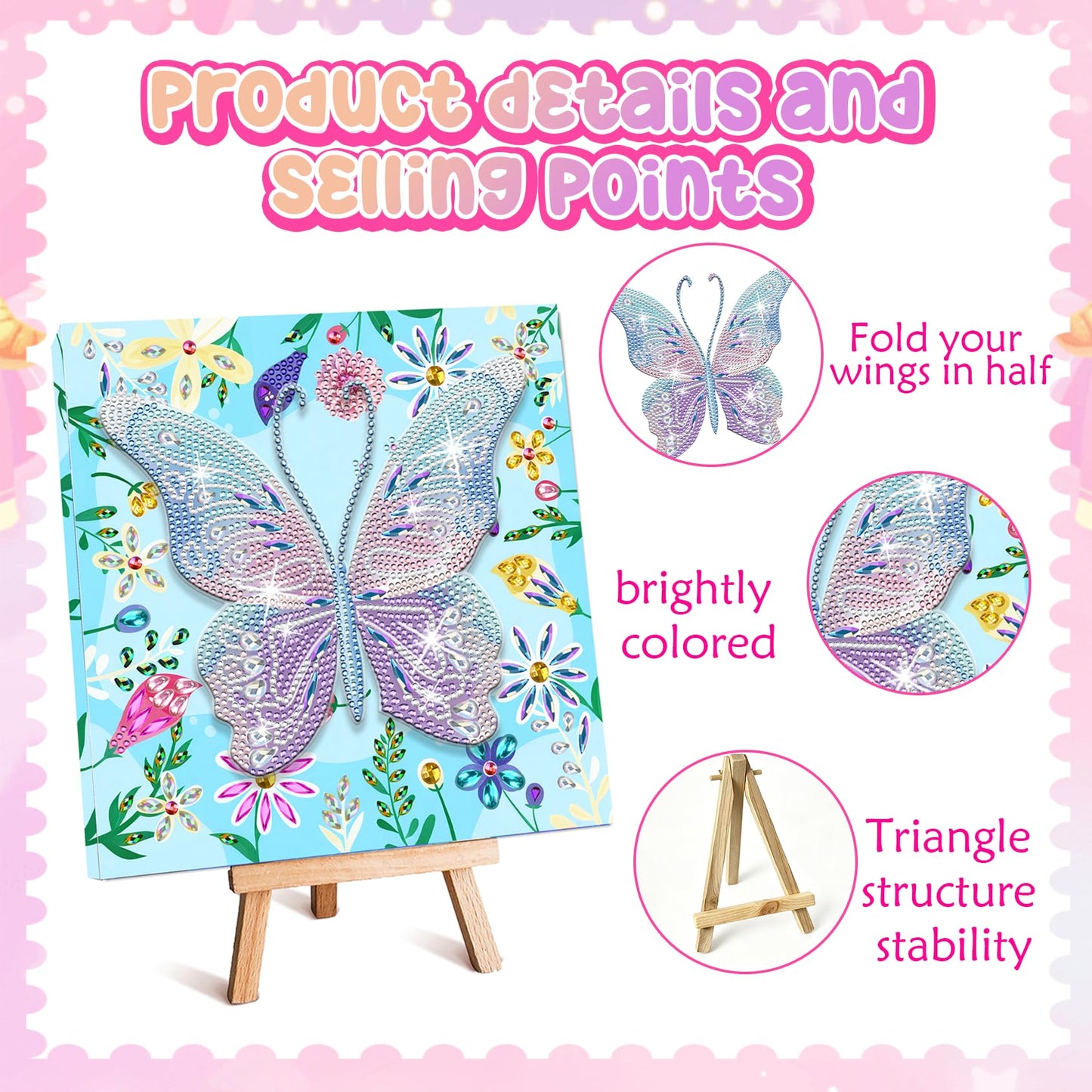 Butterfly Diamond Painting Kits with Frame, 5D Diamond Art Kit with Easel, DIY Gem Painting with Sparkling Rhinestones, Butterfly Canvas Art for Home Decor Unique Gift for Adult Beginner, 7.8x7.8 In