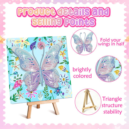 Butterfly Diamond Painting Kits with Frame, 5D Diamond Art Kit with Easel, DIY Gem Painting with Sparkling Rhinestones, Butterfly Canvas Art for Home Decor Unique Gift for Adult Beginner, 7.8x7.8 In