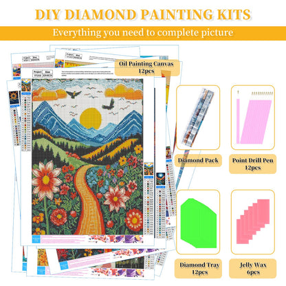 BWFY 12 Pack Diamond Art Kit Sets for Adults 5d Diamond Painting Kit Set for Beginners, DIY Landscape Gem Art Kit Print by Full Drill Diamonds Home Wall Decor 12x16 Inch