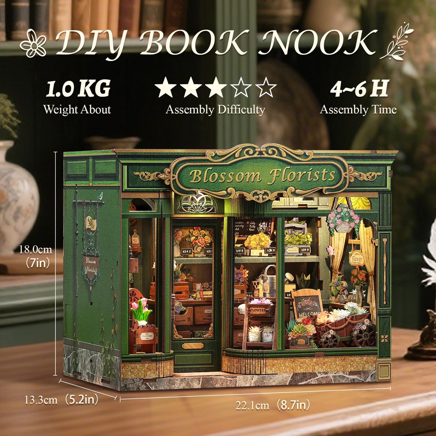 CUTEBEE Book Nook Kit, DIY Miniature House Kits for Adult and Teens, Dollhouse Booknook Tiny House, Bookshelf 3D Wooden Puzzle, DIY Craft Gifts for Family and Friends (Blossom Florists)