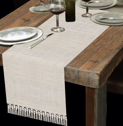 Grelucgo Natural Color Lined Fringe Table Runner or Dresser Scarf, 14 x 48 inches