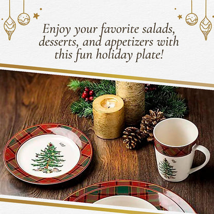 Spode – Christmas Tree – Christmas Tree Tartan Salad Plate - Set of 4
