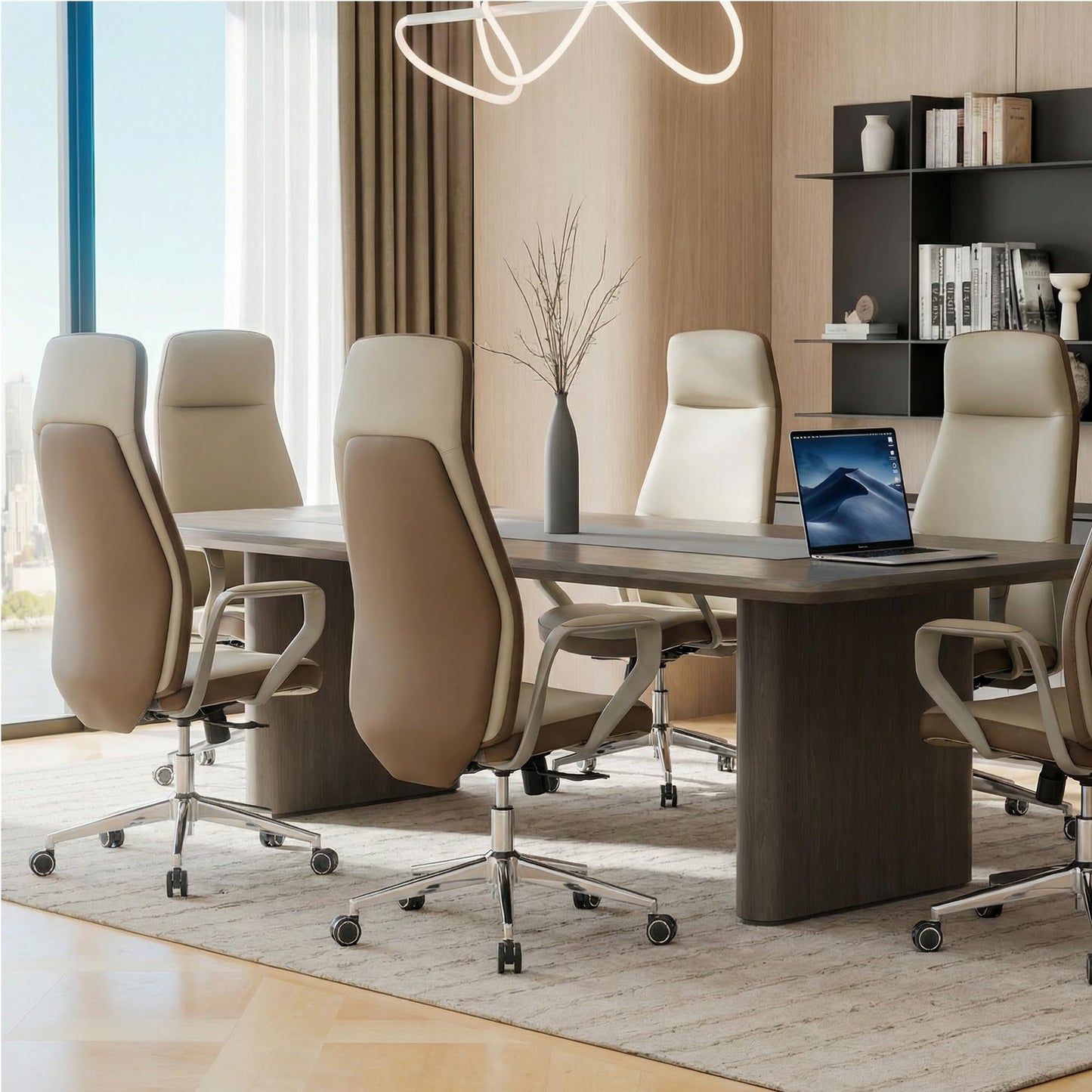EUREKA ERGONOMIC Clara Executive Office Chair, Modern Leather Desk Chair with Back Support, Big and Tall Home Office Chair with 3-Position Recline Lock, Beige Brown