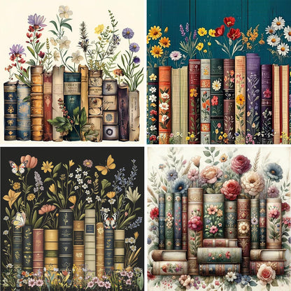 EIBEILI 4 Pack Book Flower Diamond Art Kits for Adults, Book 5D Diamond Painting Kits for Beginner DIY Gem Art Full Drill Diamond Dots Crystal Craft Kits for Home Wall Decor Gifts 12x12inch