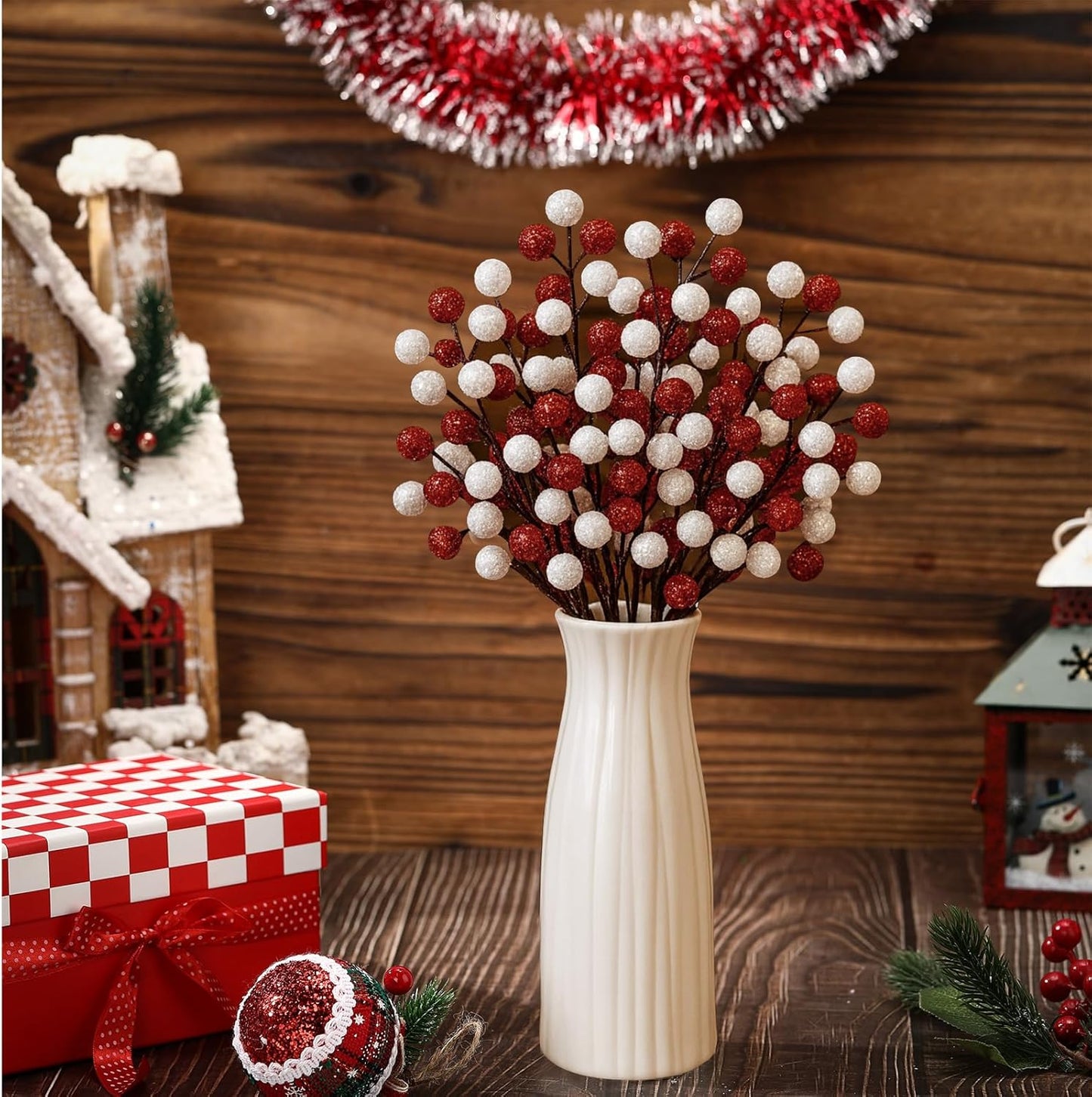 zsccxq 24 Pcs Christmas Tree Decoration Artificial Berry Stems Branches, Christmas Faux Holly Colorful Berries Branches
