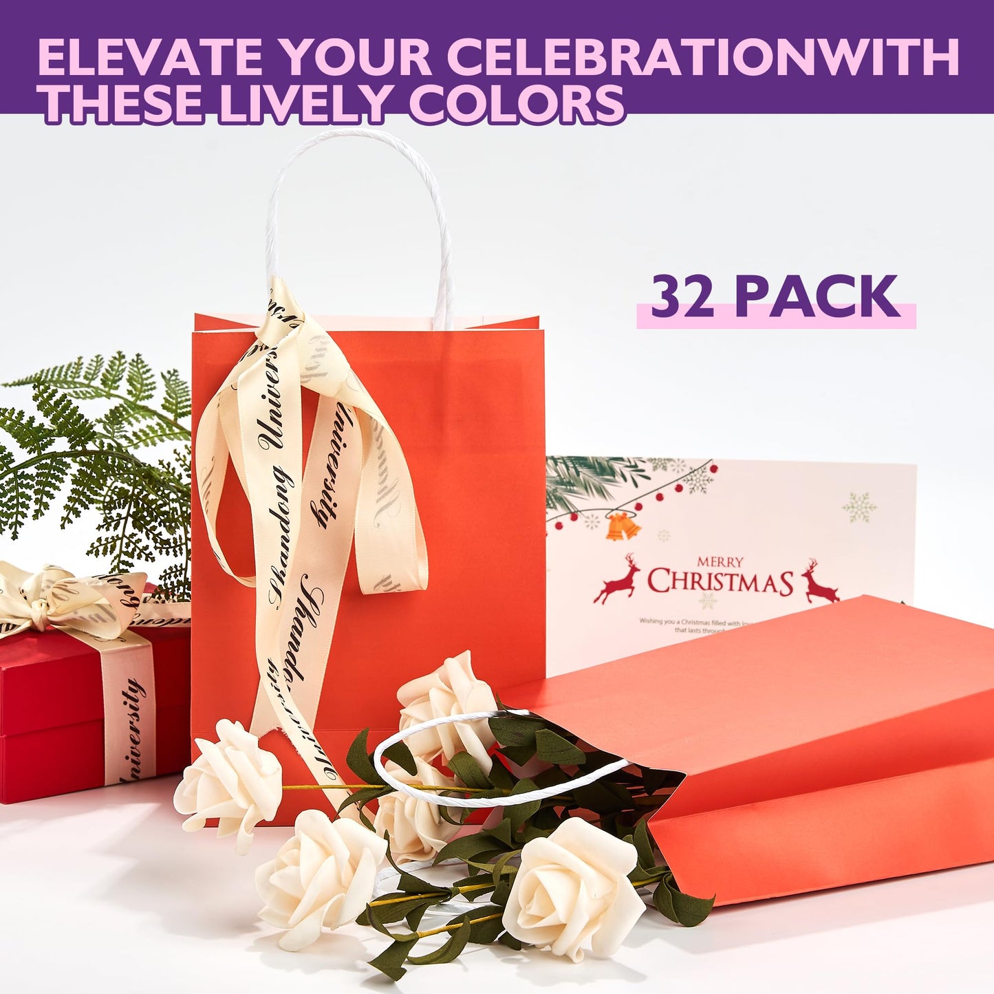 32 Pack Paper Gift Bags with Handles, 5.8"×3.2"×8.25" Party Favor Bags, Small Goodie Bags Bulk for Birthday, Crafts, Wedding, Party Supplies (Halloween Orange)