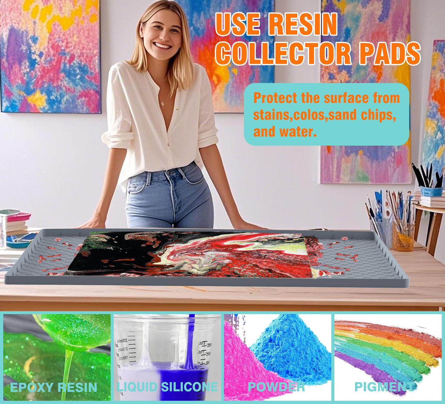 Large Silicone Craft Mat with Raised Edges for Resin Art & Epoxy Projects | Heat-Resistant Non-Slip Surface, Spill Containment Walls, Easy-Clean Design