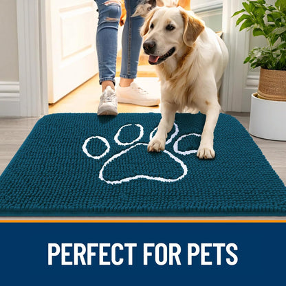 OLANLY Dog Door Mat - Absorbent Non-Slip Mud Mat for Muddy Paws | 35x24, Atlantic Blue, Quick Dry Chenille