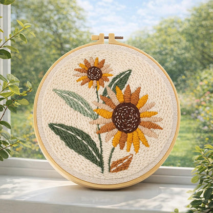 Aemygo Punch Needle Kit Adults Beginners, 3 Pcs DIY Easy Flower Embroidery Set for Starter Art Craft, Needling Punching Project with Patterns, Tools, Yarns, Hoop, Instruction