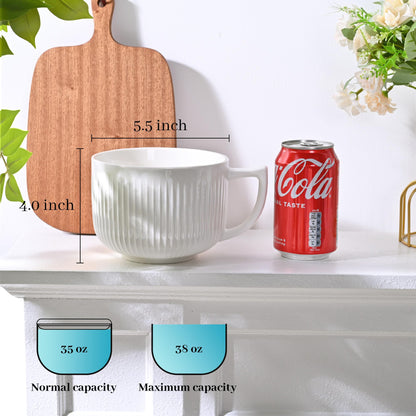 Ceramic Soup Bowl with Handle, Extra Large 38oz Ramen Bowl with Lid, Jumbo Soup Mug/Cup for Oatmeal, Cereals, Pasta, Noodle, Soup Container Meal-prep, Microwave & Dishwasher safe, 5.5 inch-White