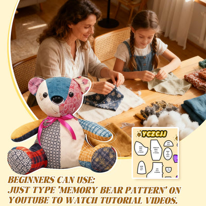 15IN Memory Bear Sewing Patterns Template Ruler Set with Instruction Manual, Memory Bear Patterns Templates for Sewing