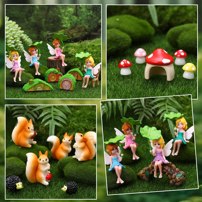 GGSTDDUP 32 PCS Mini Fairy Garden Accessories Kit Miniature Garden Ornaments Included Resin House Statues Tiny Fairies Figurines Animal Plant Set for DIY Terrarium Potted Plants Dollhouse Desk Decor