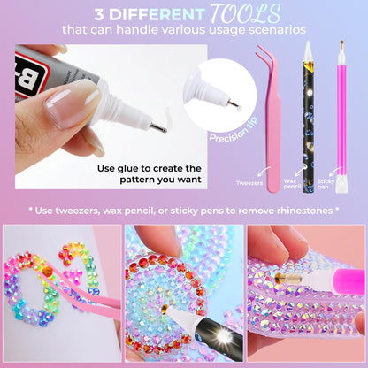 Bedazzling Kit 40000Pcs 40 Colors Resin Jelly Rhinestones, Multicolor 3mm Flatback Gems for Diamond Art, Bedazzler Kit with 4Pcs 10ml B7000 Jewelry Glue & Tools for DIY Nail Art Crafting Makeup Adults