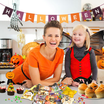 FEBSNOW 450pcs Halloween Self Adhesive Candy Dessert Treat Bags 9 Patterns