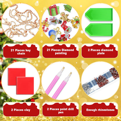 Junkin 26 Pcs Diamond Art Christmas Ornaments 5D DIY Christmas Diamond Painting Keychains Kits Xmas Hanging Painting Kit Snowman Santa Art Pendant Key Chains for Adult Craft Gift Family Decor(Cute)