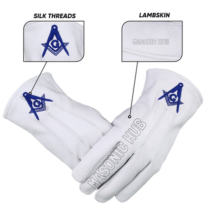 MASONIC BLUE LODGE MASTER MASON 100% LAMBSKIN APRON & WORKING TOOLS CHAIN COLLAR WITH MASTER MASON BLUE LODGE 100% LAMBSKIN GLOVE- HAND MADE