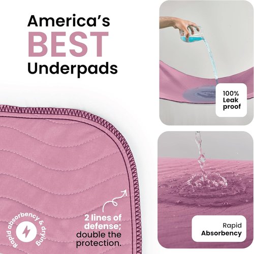 IMPROVIA® Washable Underpads - Heavy Absorbency Reusable Incontinence Pads for Kids & Adults | 18" x 24" - Pack of 4