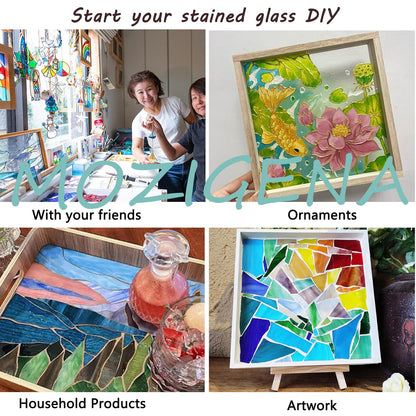 Stained Glass Kit, Stained Glass Supplies, Stained Glass Kits for Beginners, with 80W Soldering Iron Kit, Glass Cutter Tool Kit, Copper foil Tape, Cut Resistant and Welding Gloves