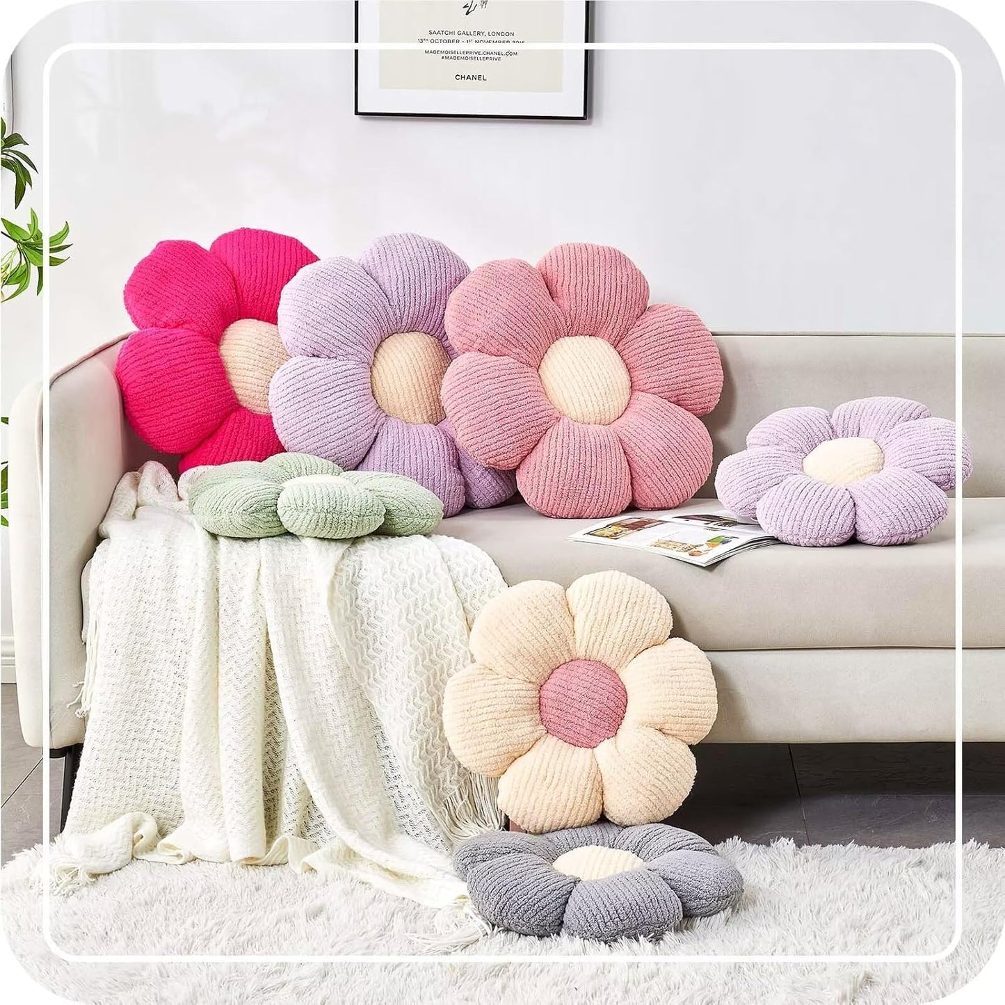 14.9" Kcvvcr Flower Throw Pillow, Soft White Shaped Floor Pillow for Home Decor, Cute Aesthetic Plush Decorative
