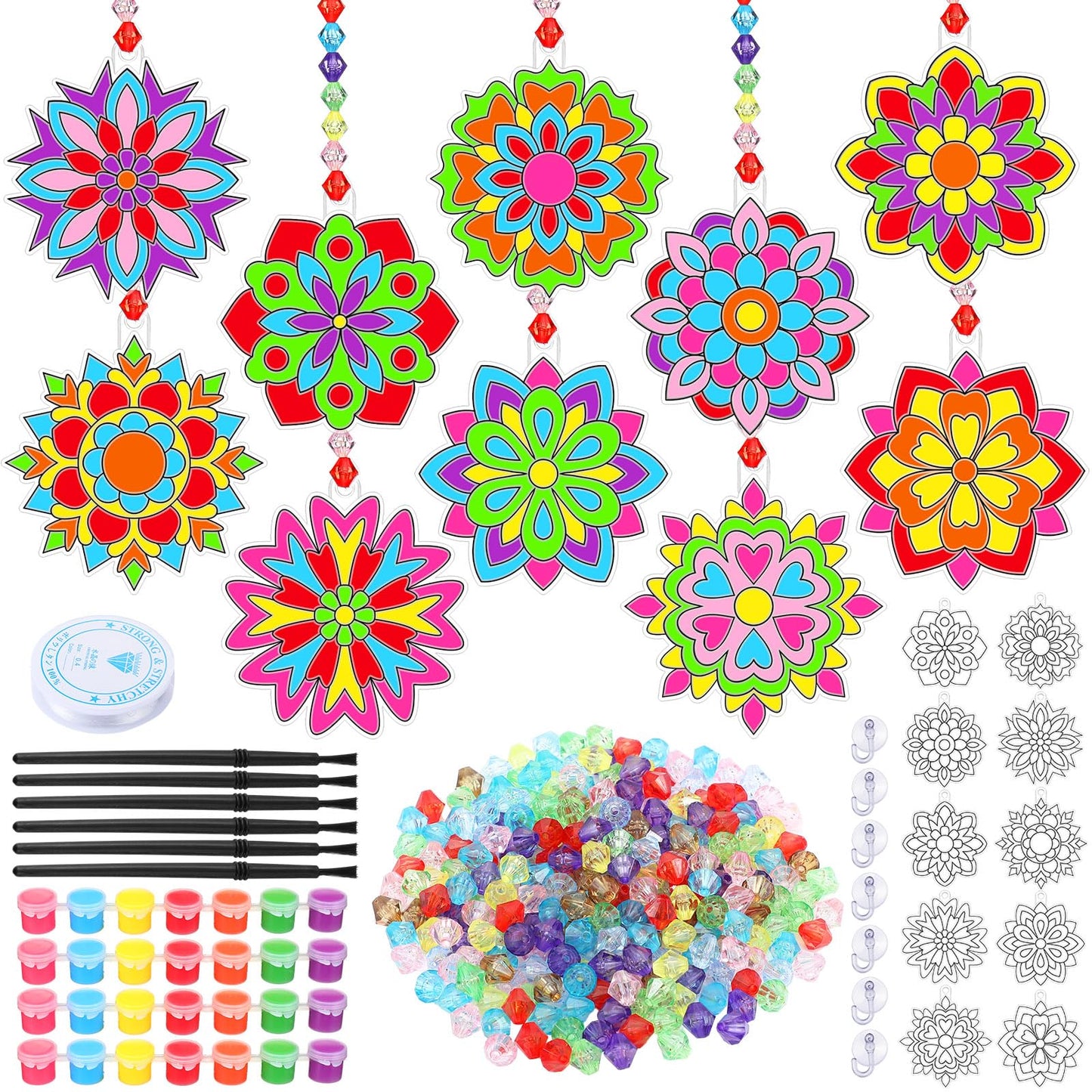 Sonwyoung 30 Sets Summer Mandala Suncatchers Craft Kits Easter Holi DIY Glow in The Dark Stained Glass Kit Paint Your Own Window Ornaments Art for Holiday Parties Home Decor and Creative Activities