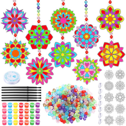 Sonwyoung 30 Sets Summer Mandala Suncatchers Craft Kits Easter Holi DIY Glow in The Dark Stained Glass Kit Paint Your Own Window Ornaments Art for Holiday Parties Home Decor and Creative Activities