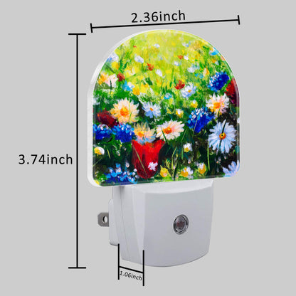 Uiaoiais Field Flowers Oil Painting Night Light Plug into Wall with Dusk to Dawn Sensor Cute Nightlight for Kid Girls Boys Women Men Room Decor, Hallway, Kitchen, Bathroom, Nursery, Stairs