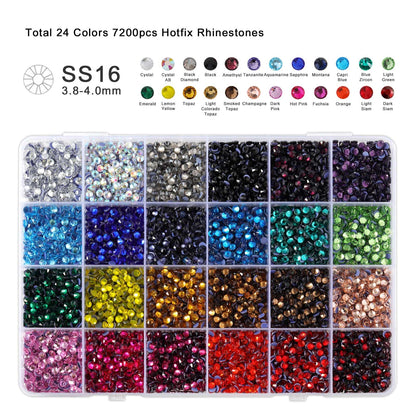 BEADSLAND Hotfix Rhinestones Mixed 24 Colors, SS16 Rhinestones for Crafts Clothes, Hotfix Crystals with 1 Tweezers, 1 Wax Pencil and 1 Spoon