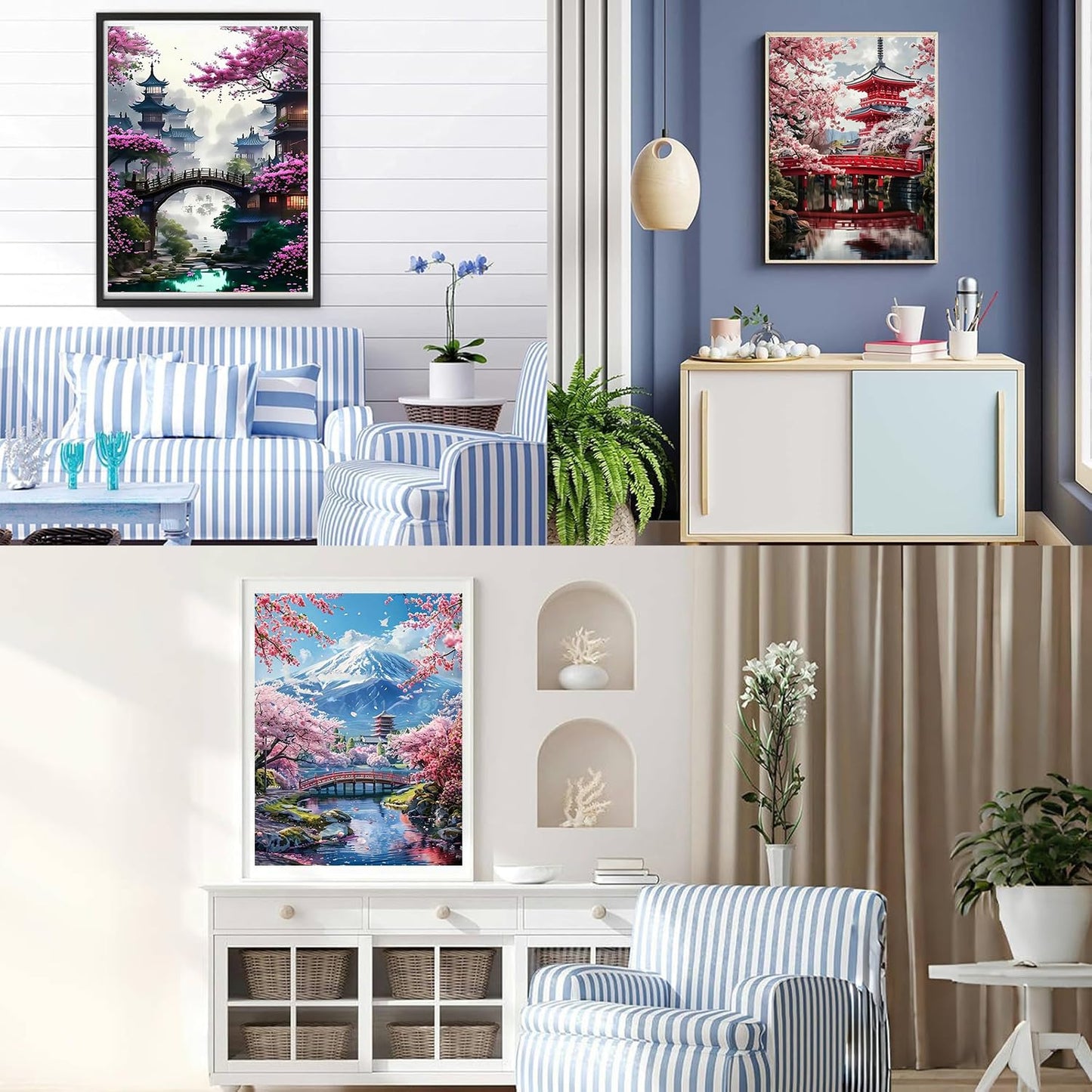 Diamond Art Kits for Adults - 3 Pack Sakura Landscape 5D Diamond Painting Kits for Beginner,DIY Mount Fuji Gem Art Full Drill Diamond Dots Crystal Craft Kits for Home Wall Decor Gifts 12x16inch