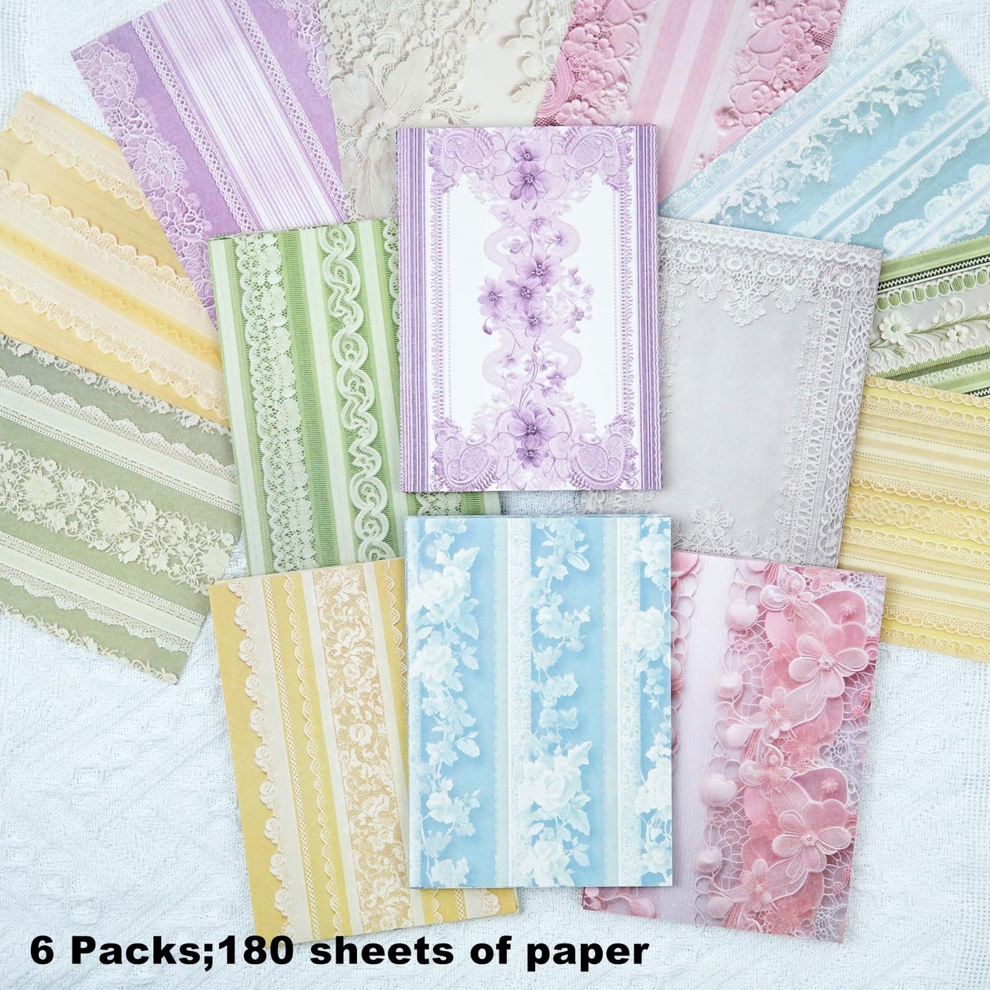 AuriicLeaf Lace Scrapbook Paper Set, 180 PCS Vintage Floral Journal Paper Kit for Scrapbooking, DIY Crafts, and Card Making
