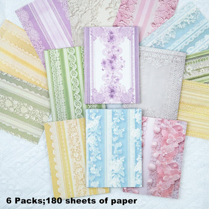 AuriicLeaf Lace Scrapbook Paper Set, 180 PCS Vintage Floral Journal Paper Kit for Scrapbooking, DIY Crafts, and Card Making