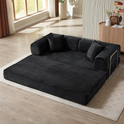 Eafurn 4-in-1 Convertible Folding Sofa Bed Boneless Loveseat Sofa in a Box - Foam Sleeper Couch with Fxied Frame, Modern Corduroy Upholstered Floor Couch & Fold Out Mattress