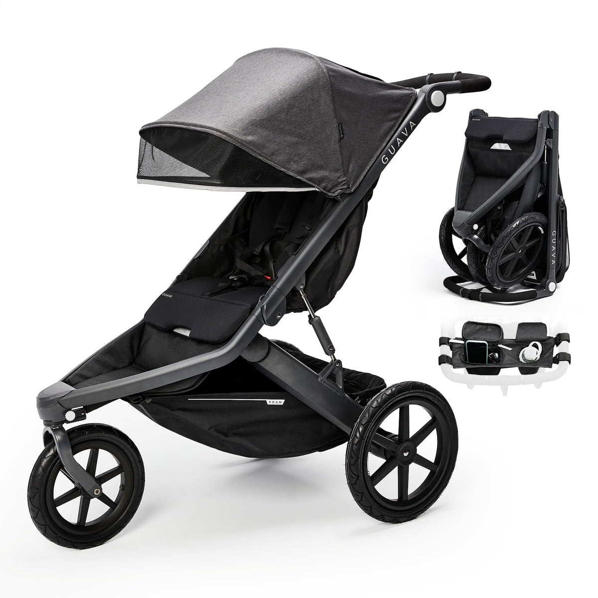 Guava Roam Jogging Stroller with 3D Nesting Fold | Compact-Folding Baby & Toddler Travel Stroller | All-Terrain Running Stroller | Portable Folding Stroller up to 60 lbs