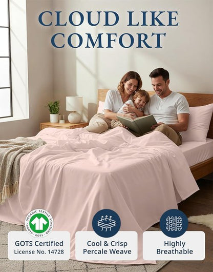 LANE LINEN King Size Sheets Set - 100% Organic Cotton, Soft Percale, Machine Washable, Eco-Friendly - Sepia Rose