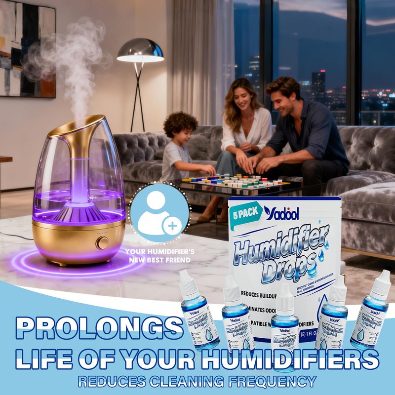 Yadool [5 Pack] Humidifier Cleaner Drops, Humidifier Water Treatment Cleaning Solution for All Makes & Models - Slows Buildup & Scaling - Deeply Cleans & Deodorizes Water - 500+ Day Supply