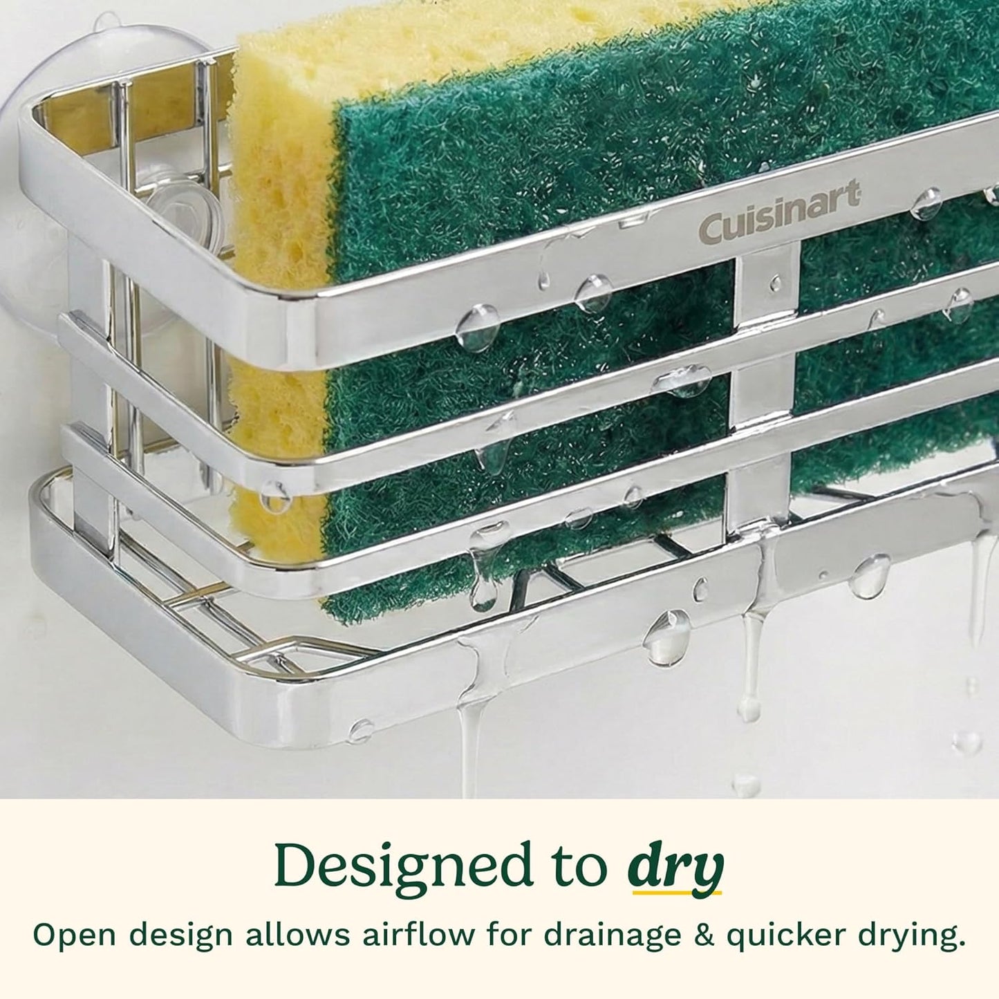 Cuisinart Sponge Holder for Kitchen SinkMetal Sink Caddy with Triple Suction Cups, Kitchen Sink Organizer, Organization