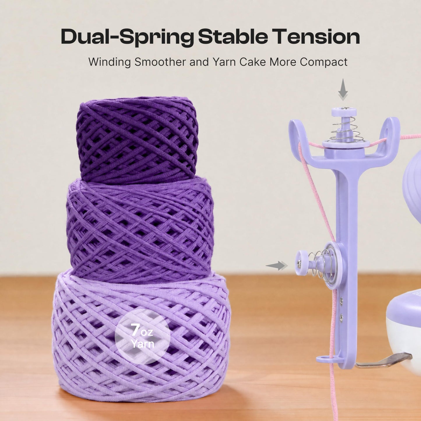 Caydo Electric Yarn Winder, Automatic Yarn Cake Winder with Dual Tension Spring Stepless Speed, Compact 7oz Portable Yarn Winder for Crocheting, Ideal Gift for Crochet & Knitting Lovers(Light Purple)