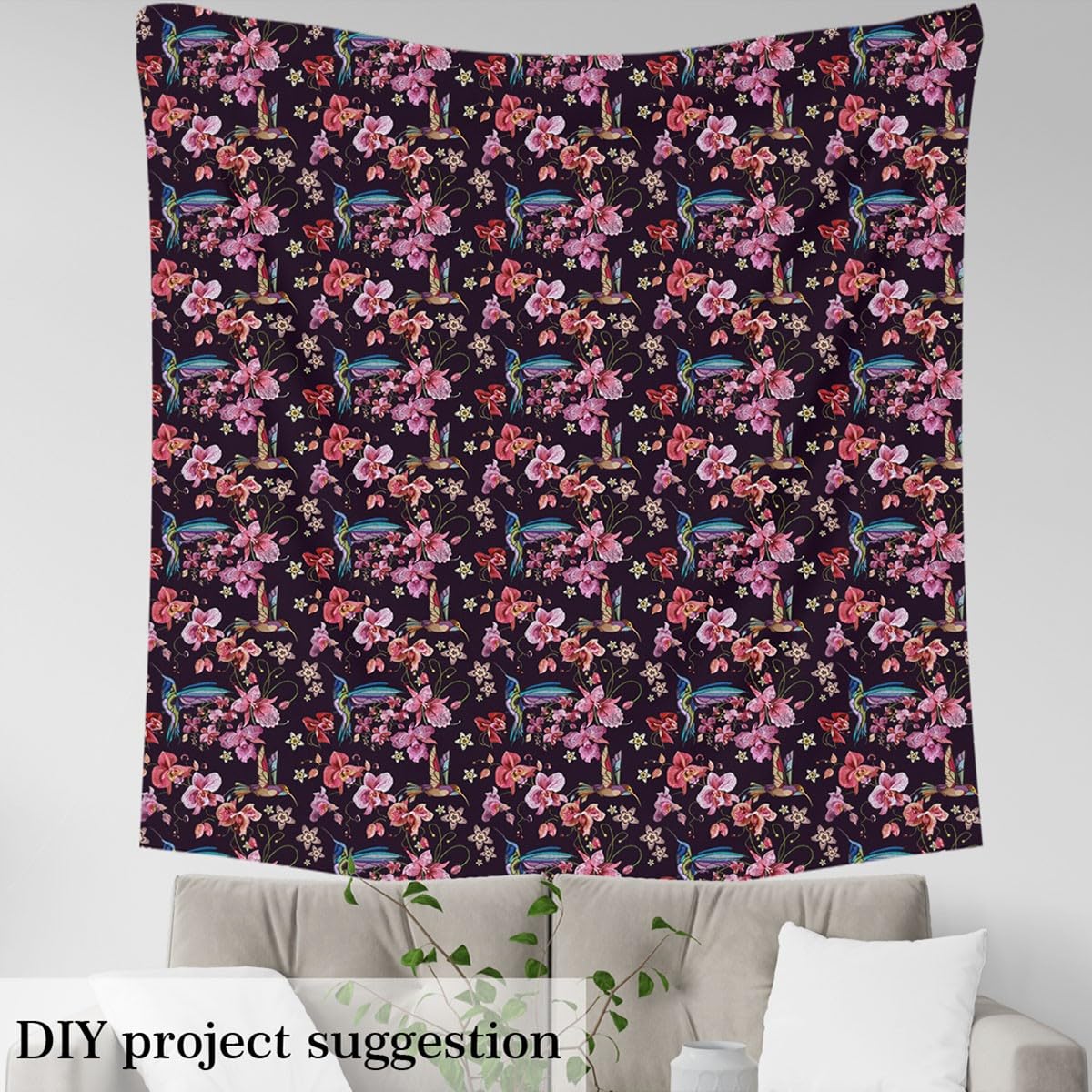 Morning Glory Flower Plant Outdoor Fabric by The Yard,Hummingbird Fabric by The Yard for Teens Craft Lover,Rustic Botanical Wild Animal Upholstery Fabric for Quilting Sewing Supplies,3 Yard
