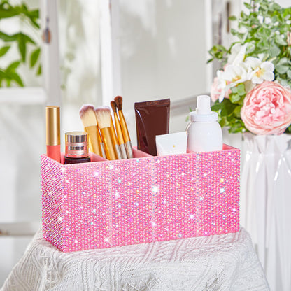 Resholder Bling Desk Organizer for Women, Rhinestone Pen Makeup Brush Holder, Girly Desk Accessories Organizer for Office Classroom Elevate Your Workspace with Serenity(Rhinestone,Pink)